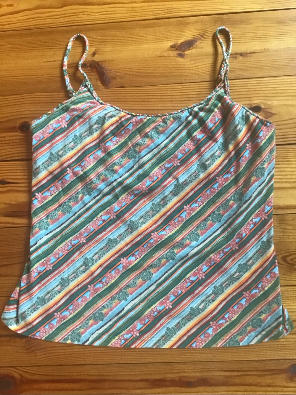 Apostrophe Stretch Women's Floral Striped Braided Spaghetti Strap Tank Top